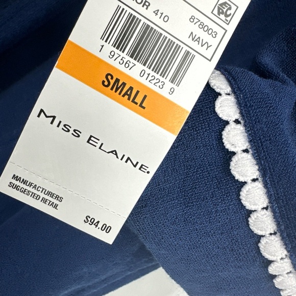 NWT Miss Elaine Women's Smalls Terry Knit Long Zip Robe Navy $94 - Picture 3 of 5